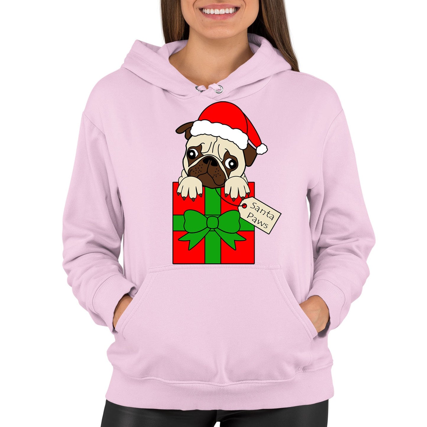 Santa Paws Pug Dog Christmas Womens Pullover Hoodie