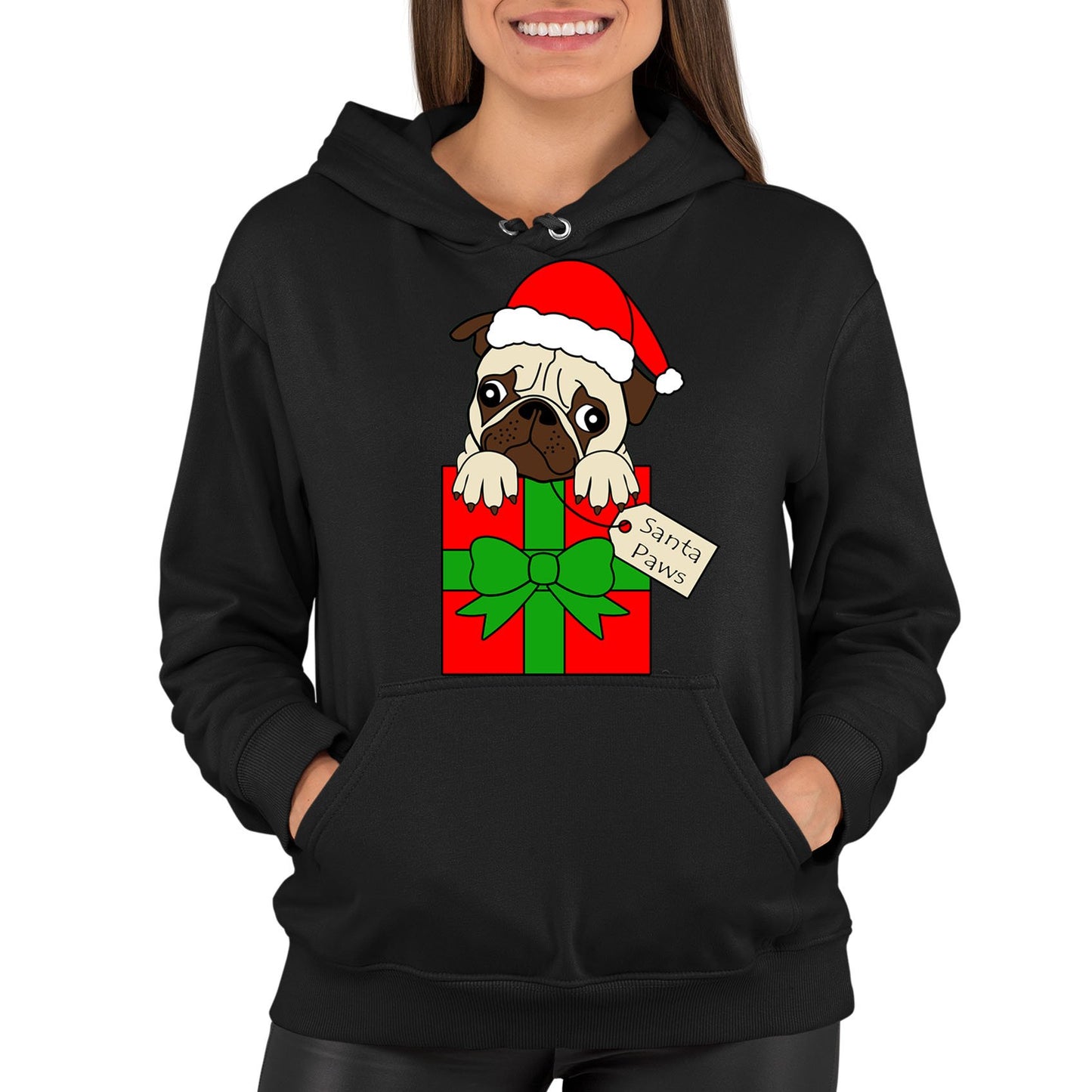 Santa Paws Pug Dog Christmas Womens Pullover Hoodie