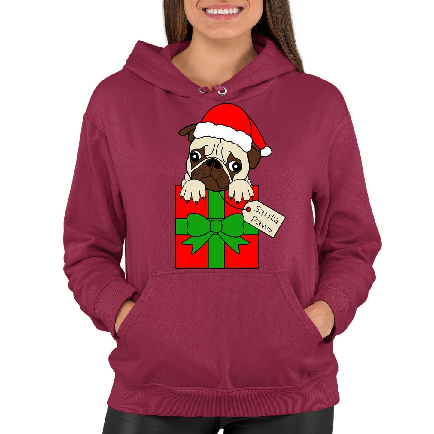 Santa Paws Pug Dog Christmas Womens Pullover Hoodie