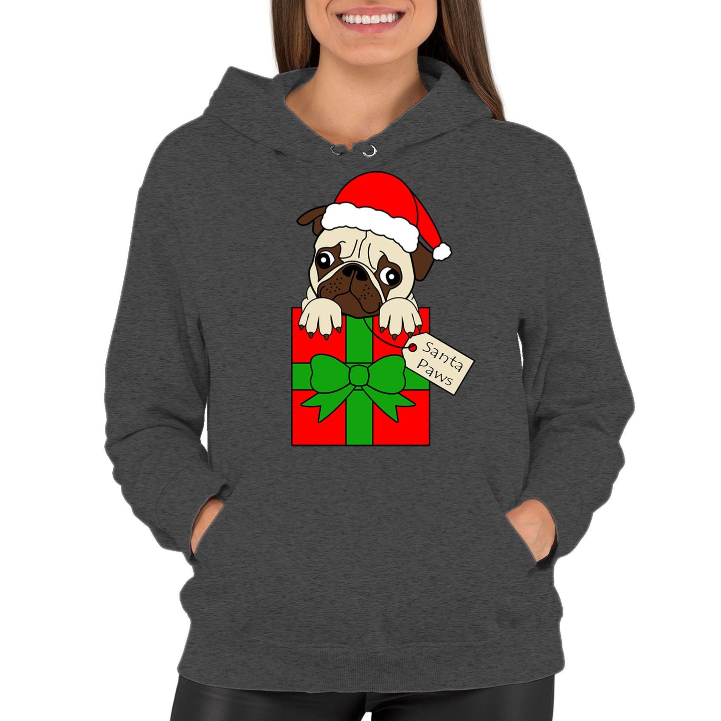 Santa Paws Pug Dog Christmas Womens Pullover Hoodie