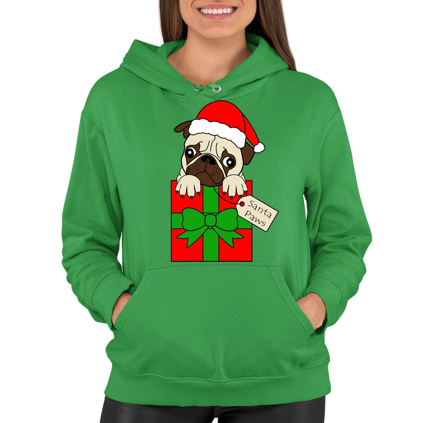 Santa Paws Pug Dog Christmas Womens Pullover Hoodie