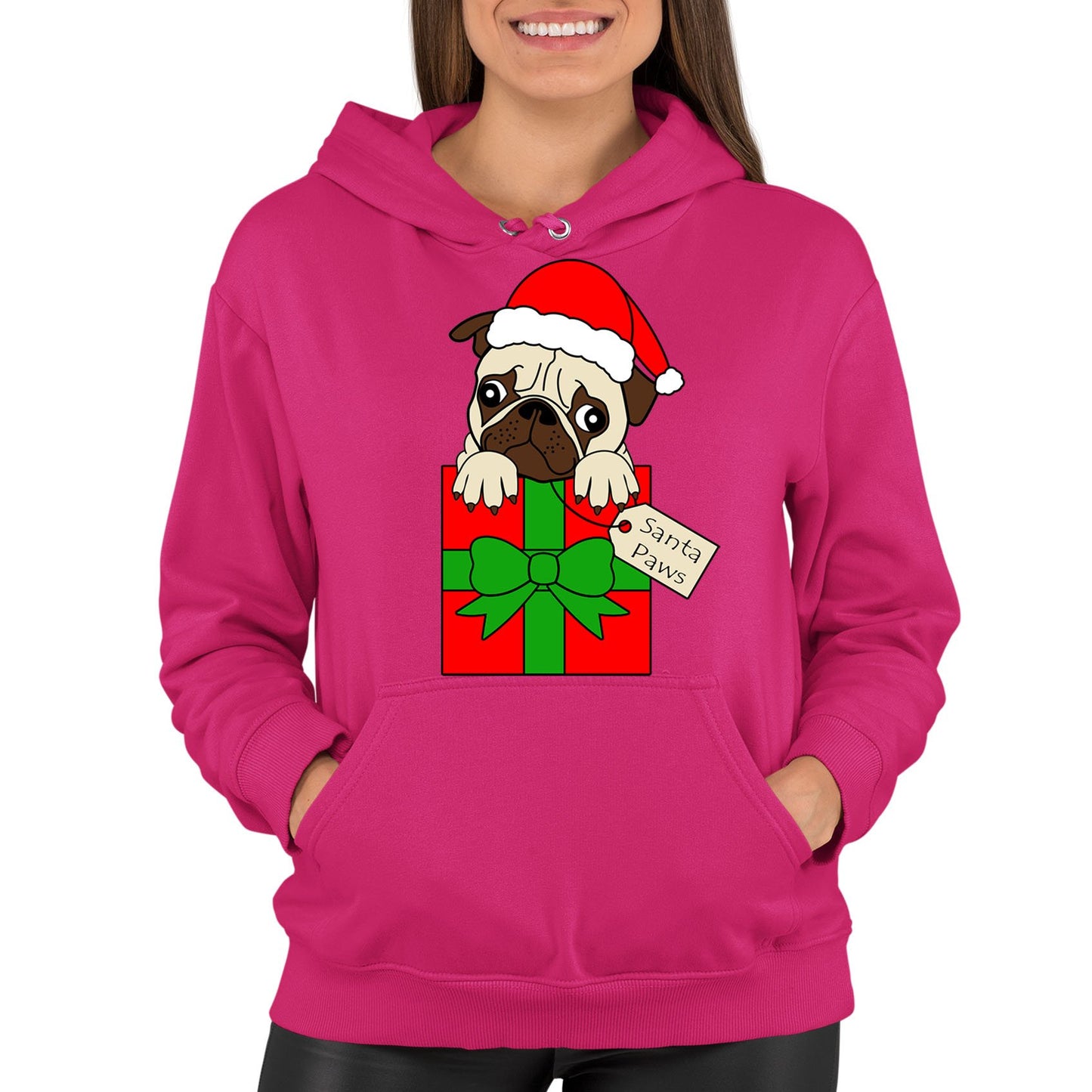 Santa Paws Pug Dog Christmas Womens Pullover Hoodie