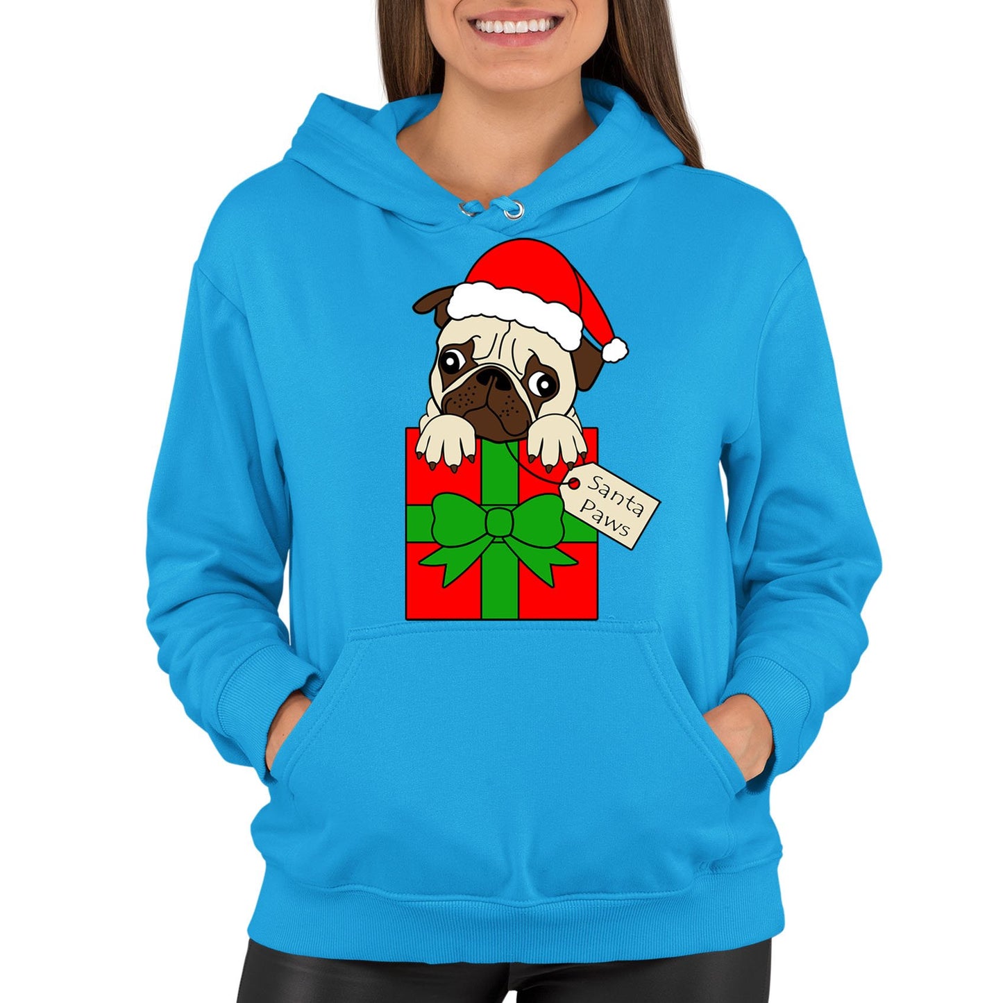 Santa Paws Pug Dog Christmas Womens Pullover Hoodie