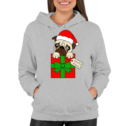 Santa Paws Pug Dog Christmas Womens Pullover Hoodie