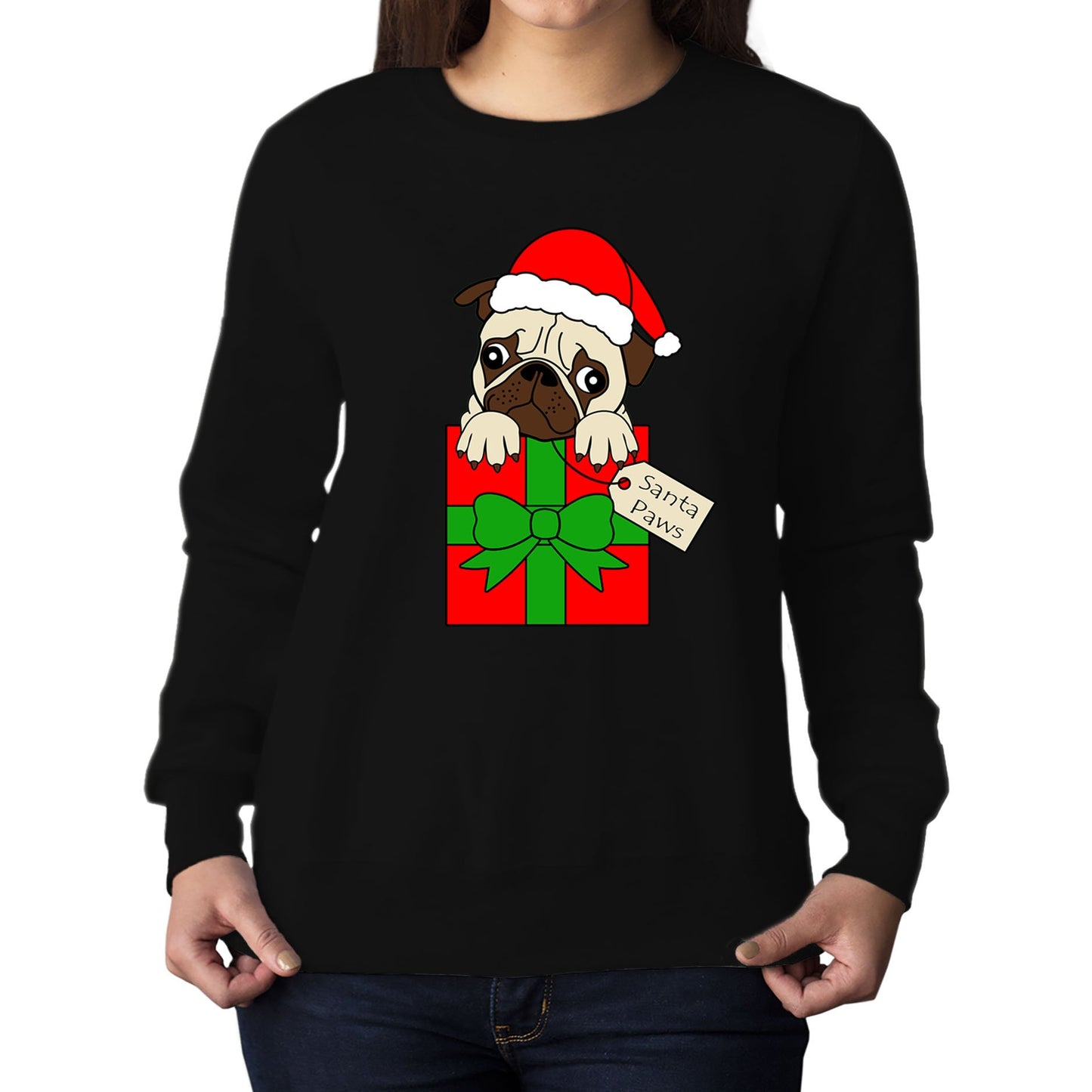 Santa Paws Pug Dog Christmas Womens Sweatshirt