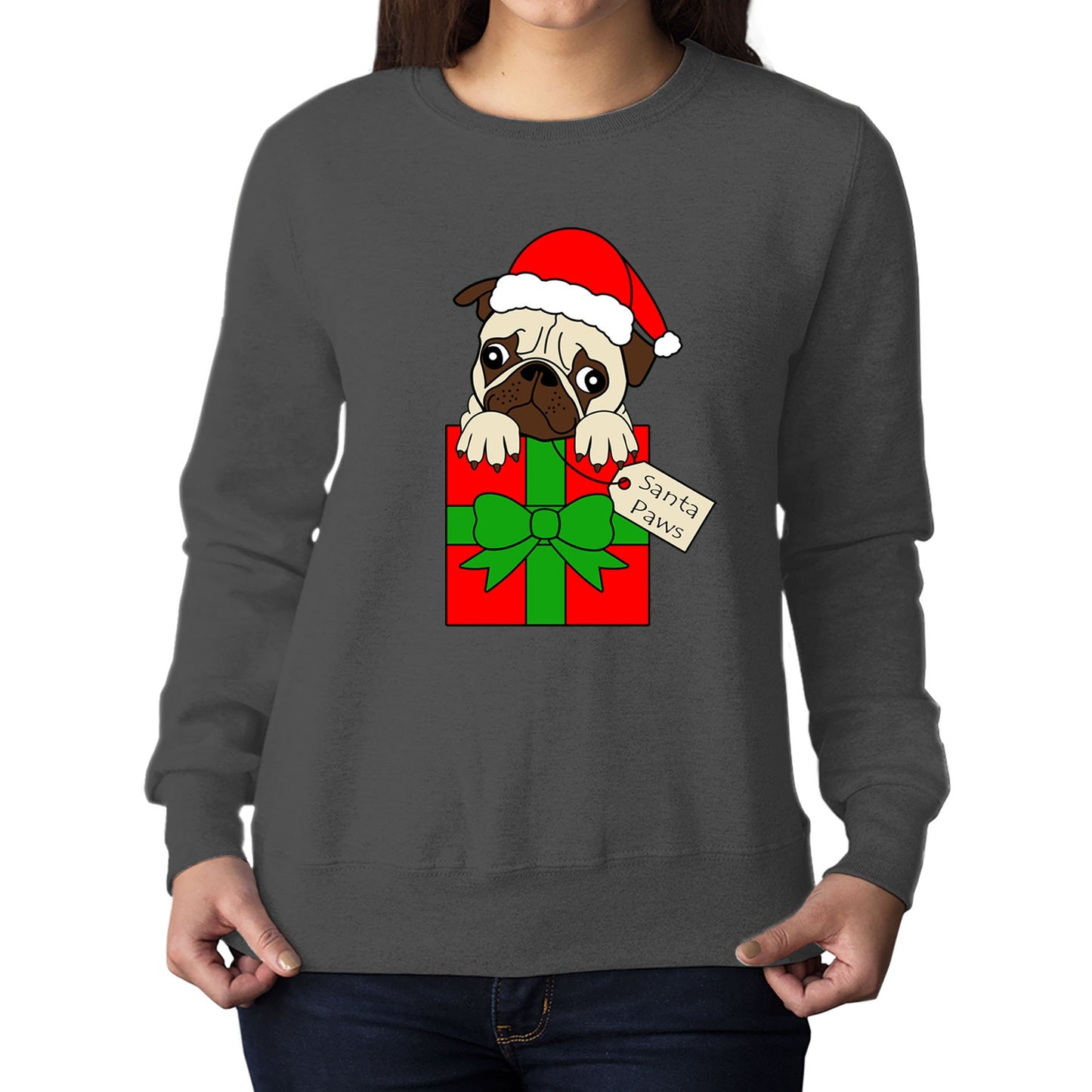 Santa Paws Pug Dog Christmas Womens Sweatshirt