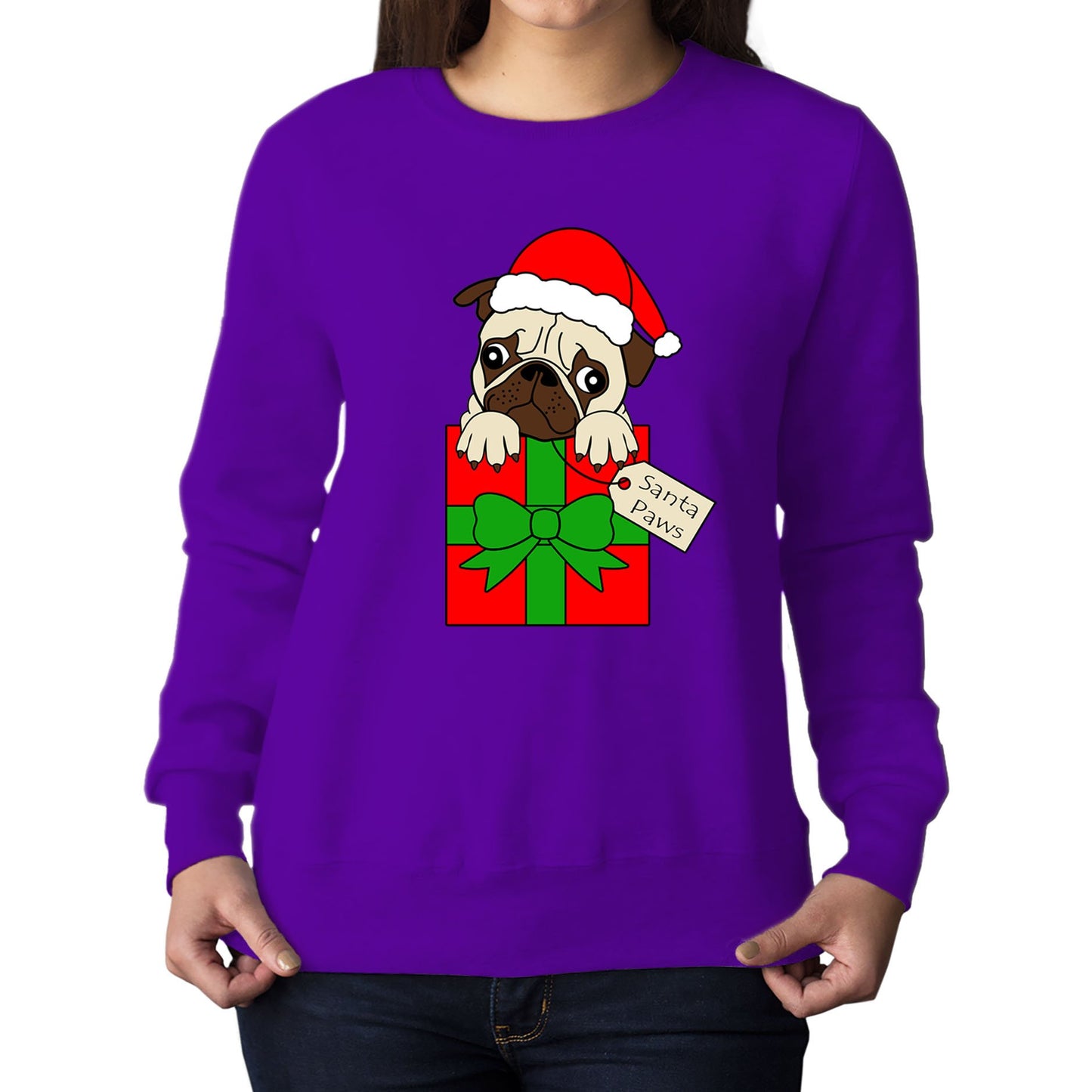 Santa Paws Pug Dog Christmas Womens Sweatshirt