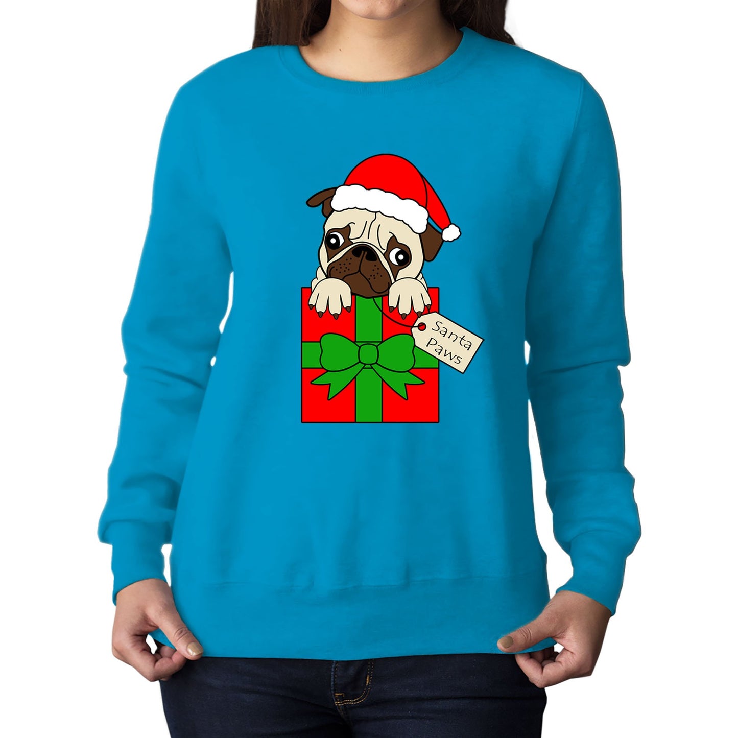 Santa Paws Pug Dog Christmas Womens Sweatshirt