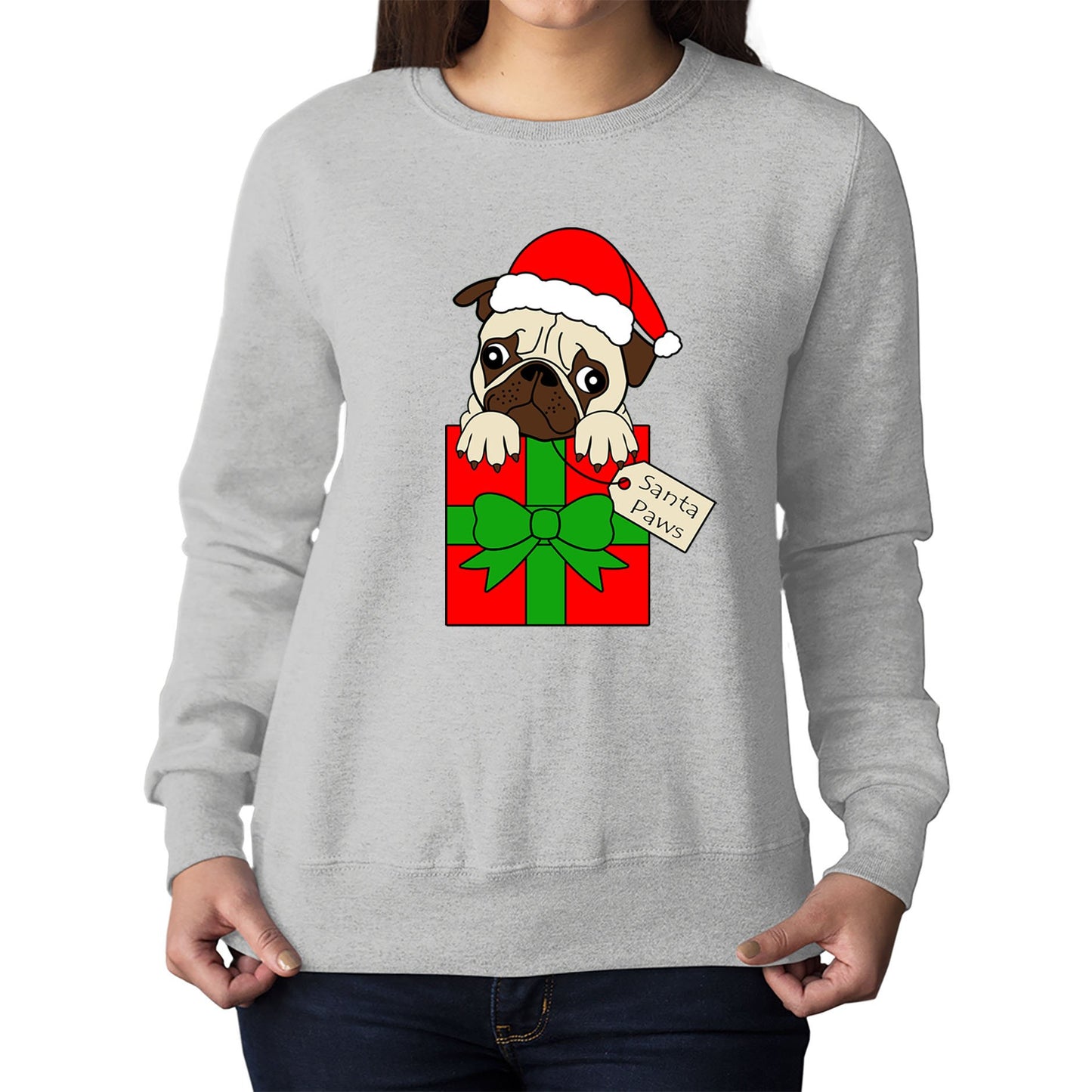 Santa Paws Pug Dog Christmas Womens Sweatshirt