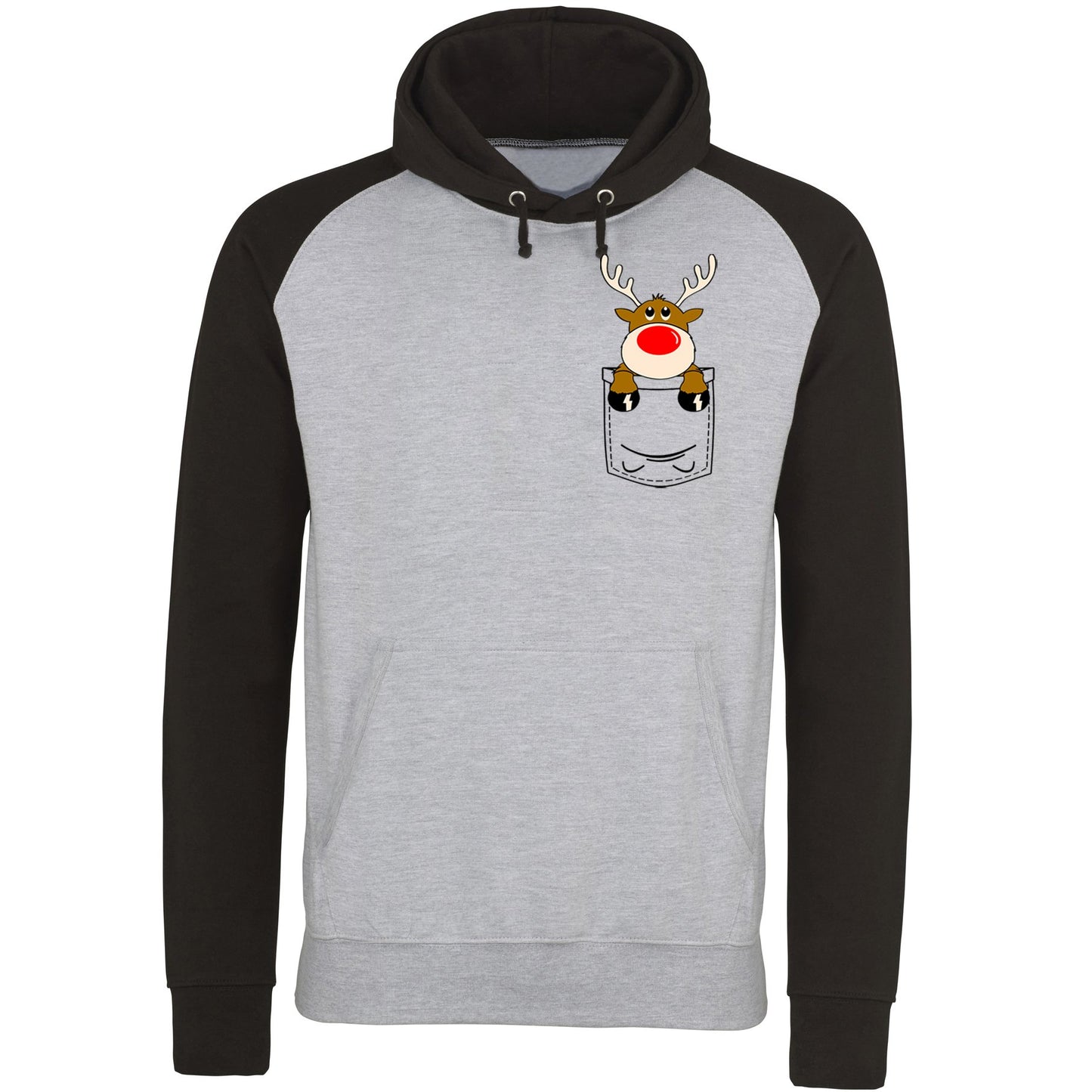 Reindeer Pocket Print Christmas Baseball Hoodie