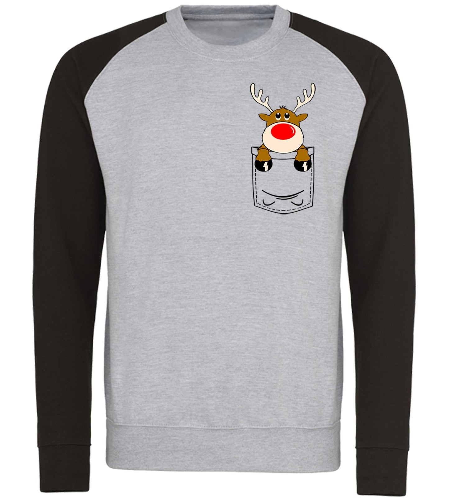 Reindeer Pocket Print Christmas Baseball Sweatshirt