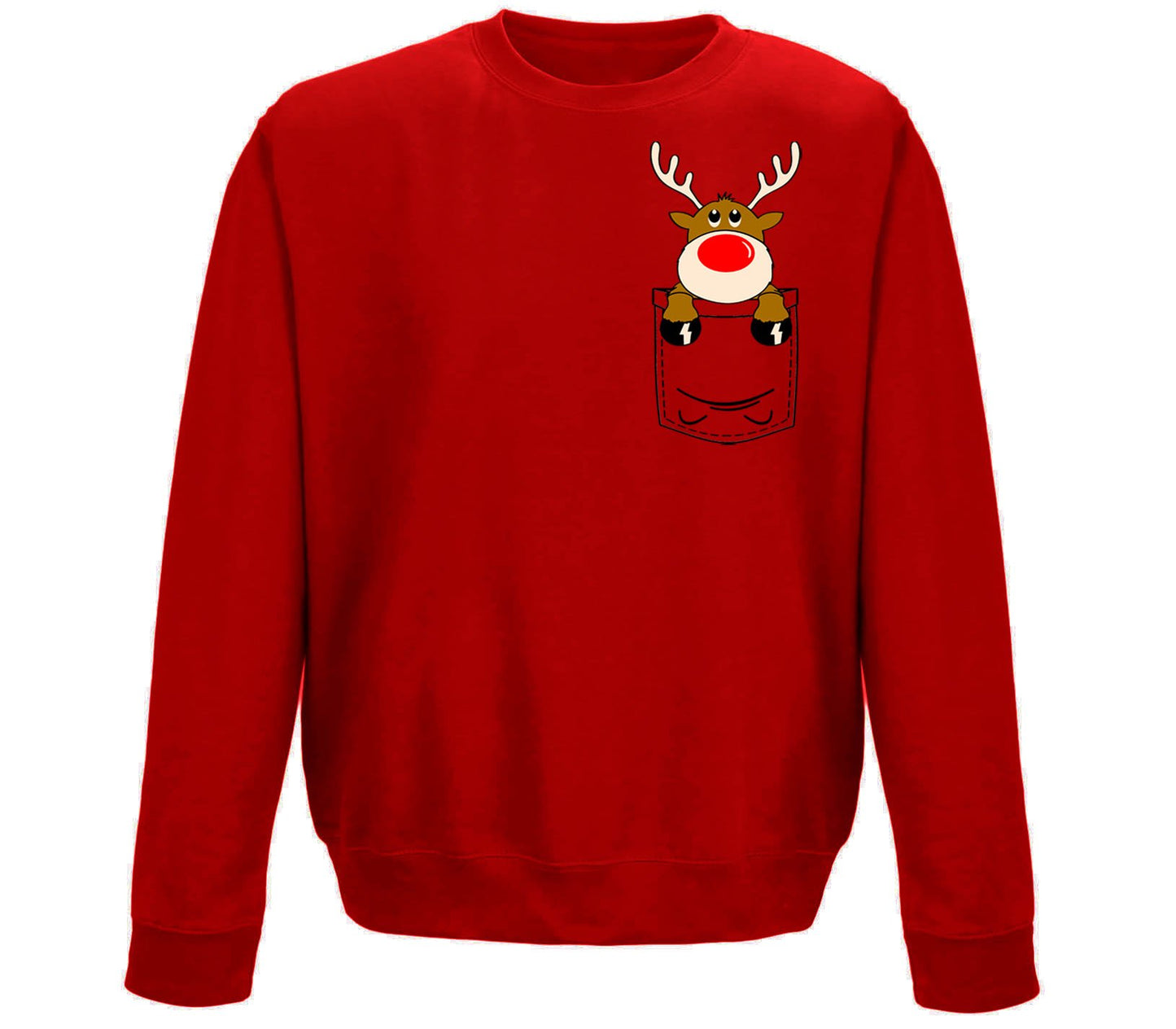 Reindeer Pocket Print Christmas Childrens Sweatshirt