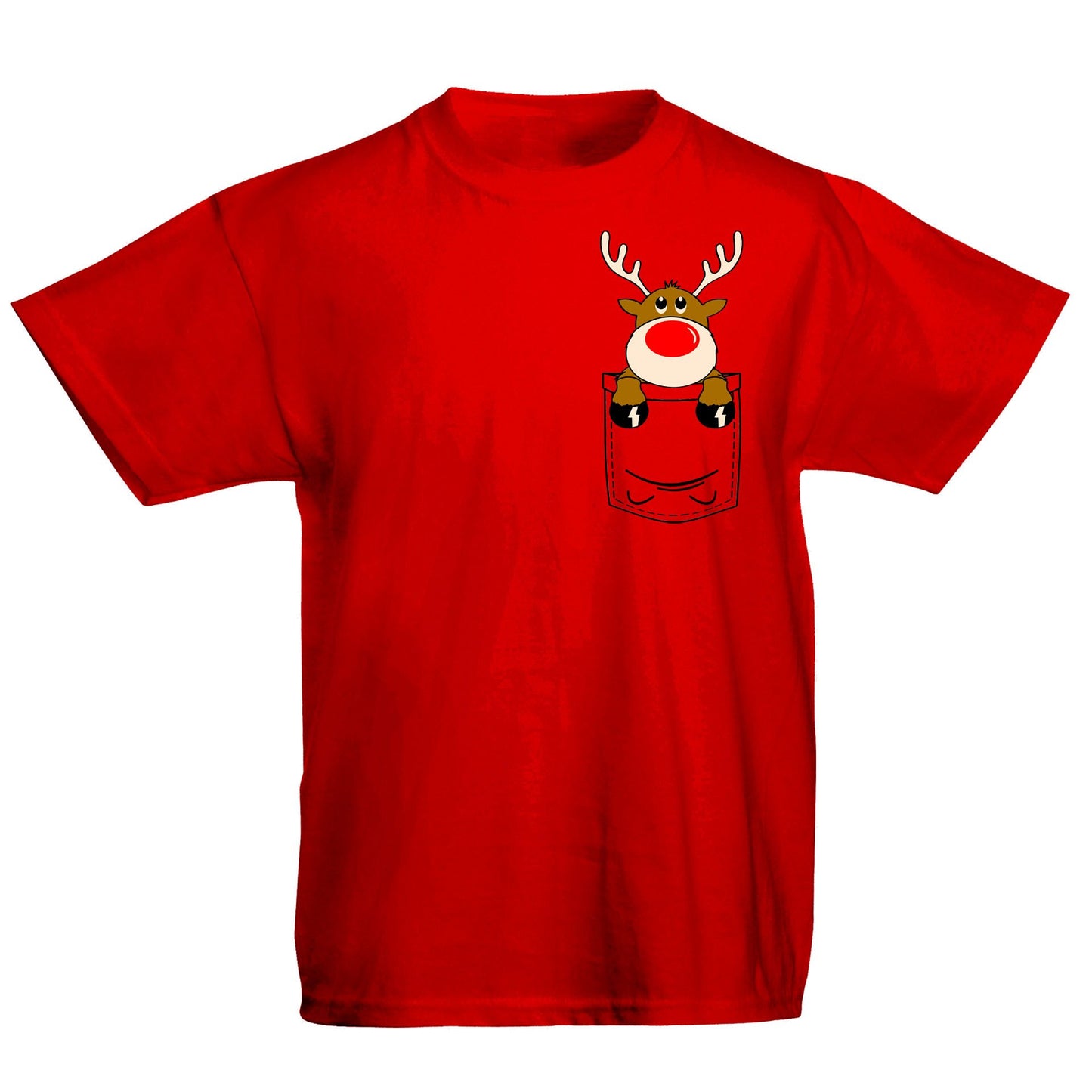 Reindeer Pocket Print Christmas Kids T-shirt