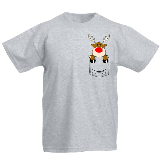 Reindeer Pocket Print Christmas Kids T-shirt