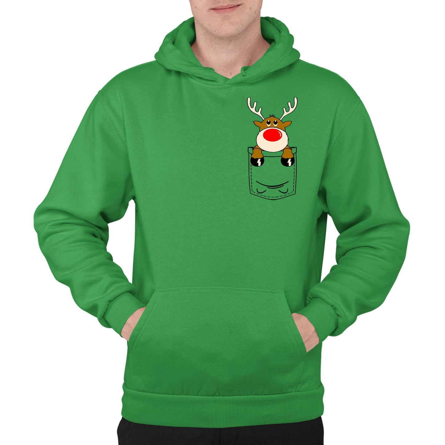 Reindeer Pocket Print Christmas Mens Pullover Hoodie