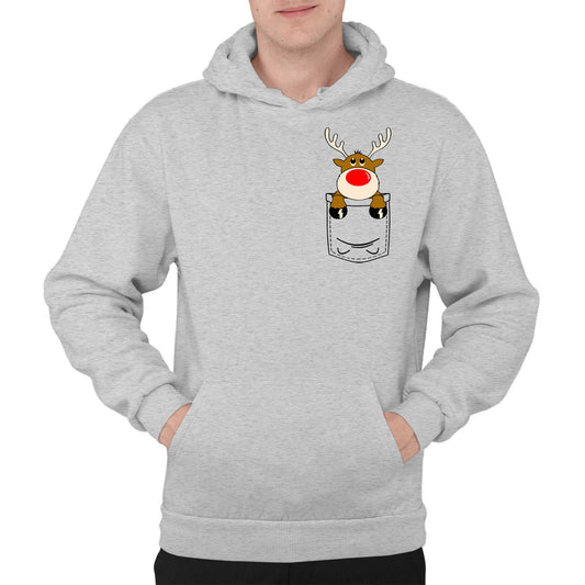 Reindeer Pocket Print Christmas Mens Pullover Hoodie