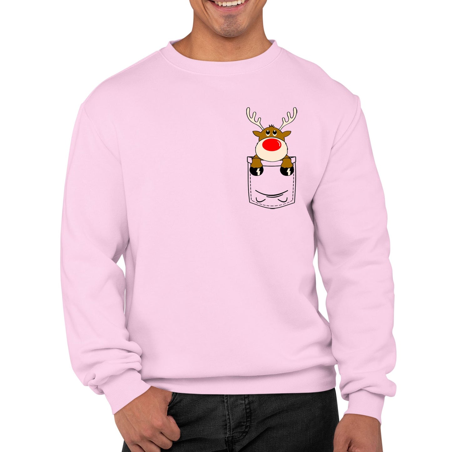 Reindeer Pocket Print Christmas Mens Sweatshirt