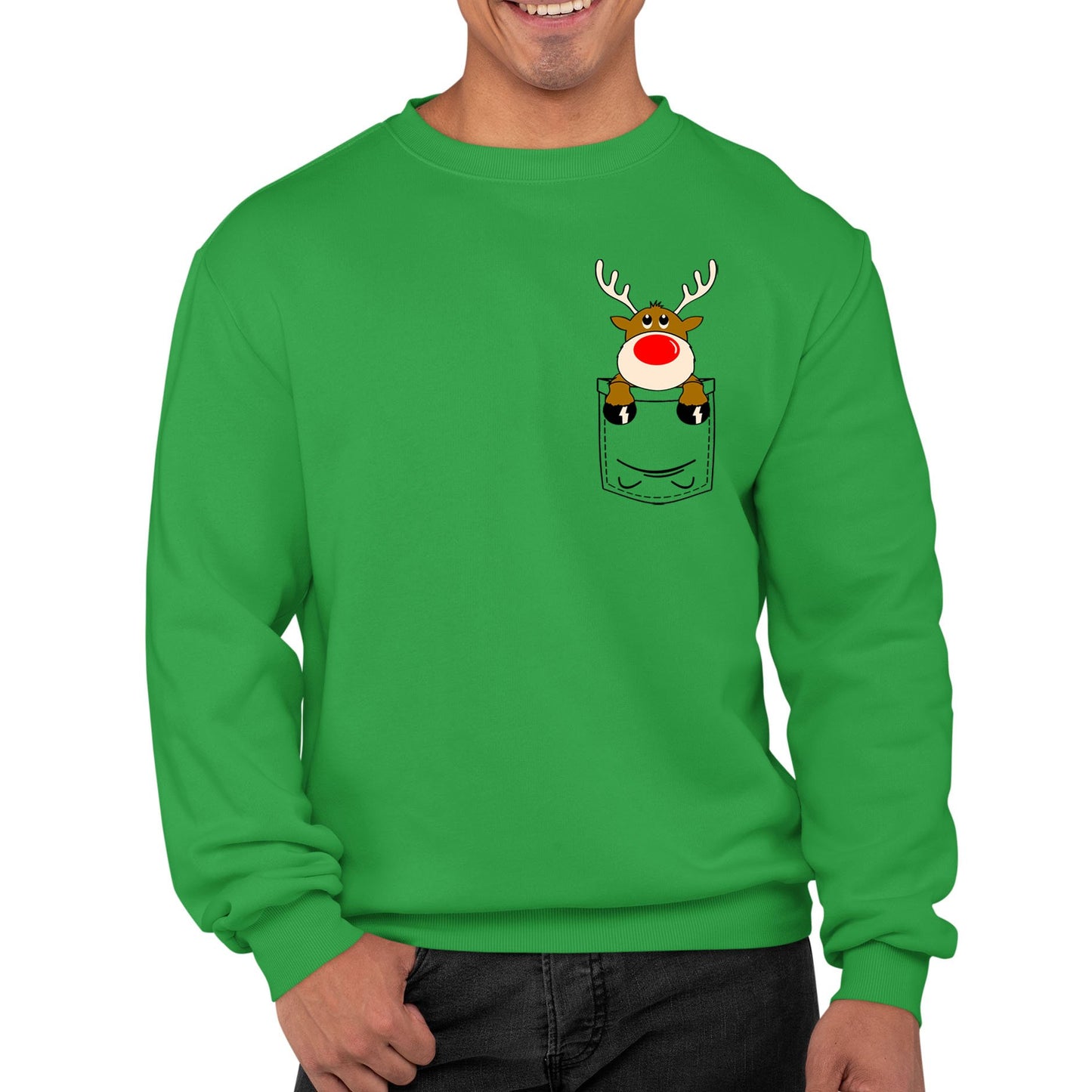 Reindeer Pocket Print Christmas Mens Sweatshirt