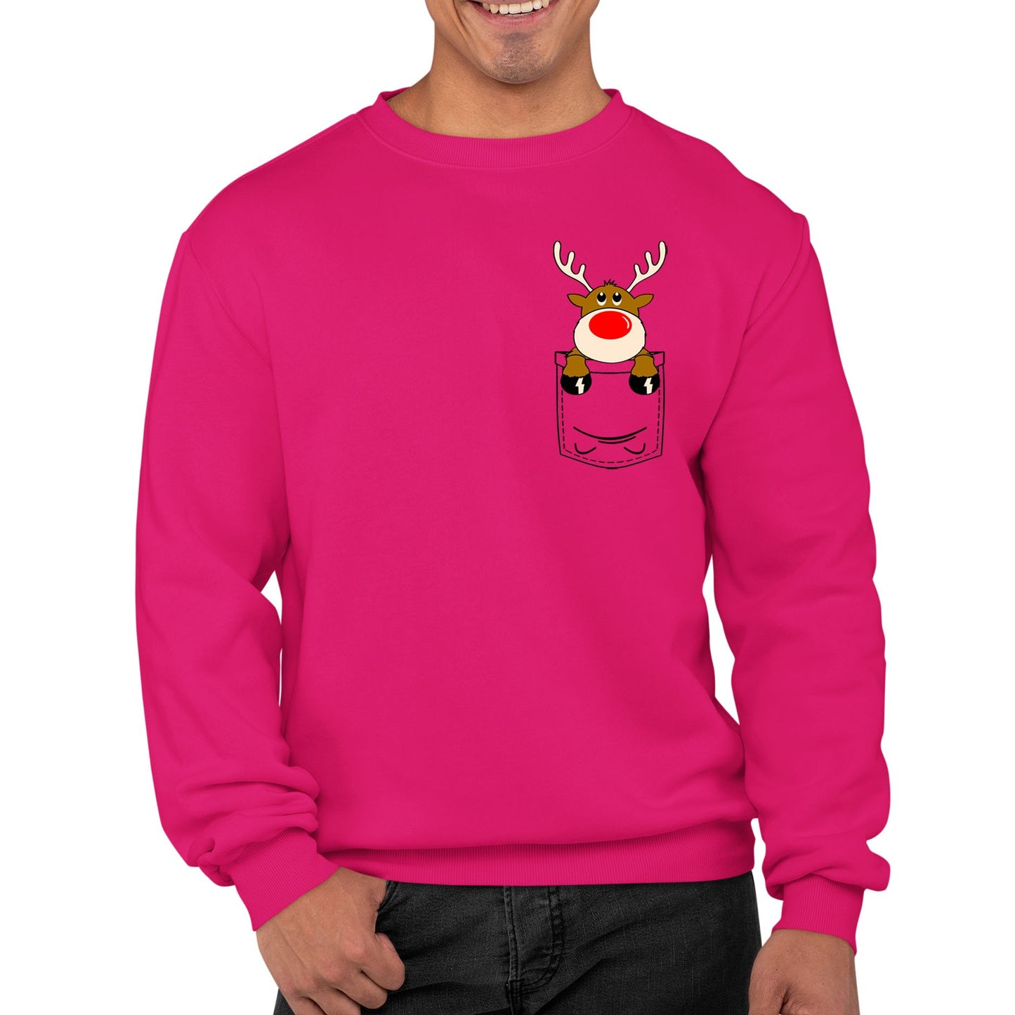 Reindeer Pocket Print Christmas Mens Sweatshirt