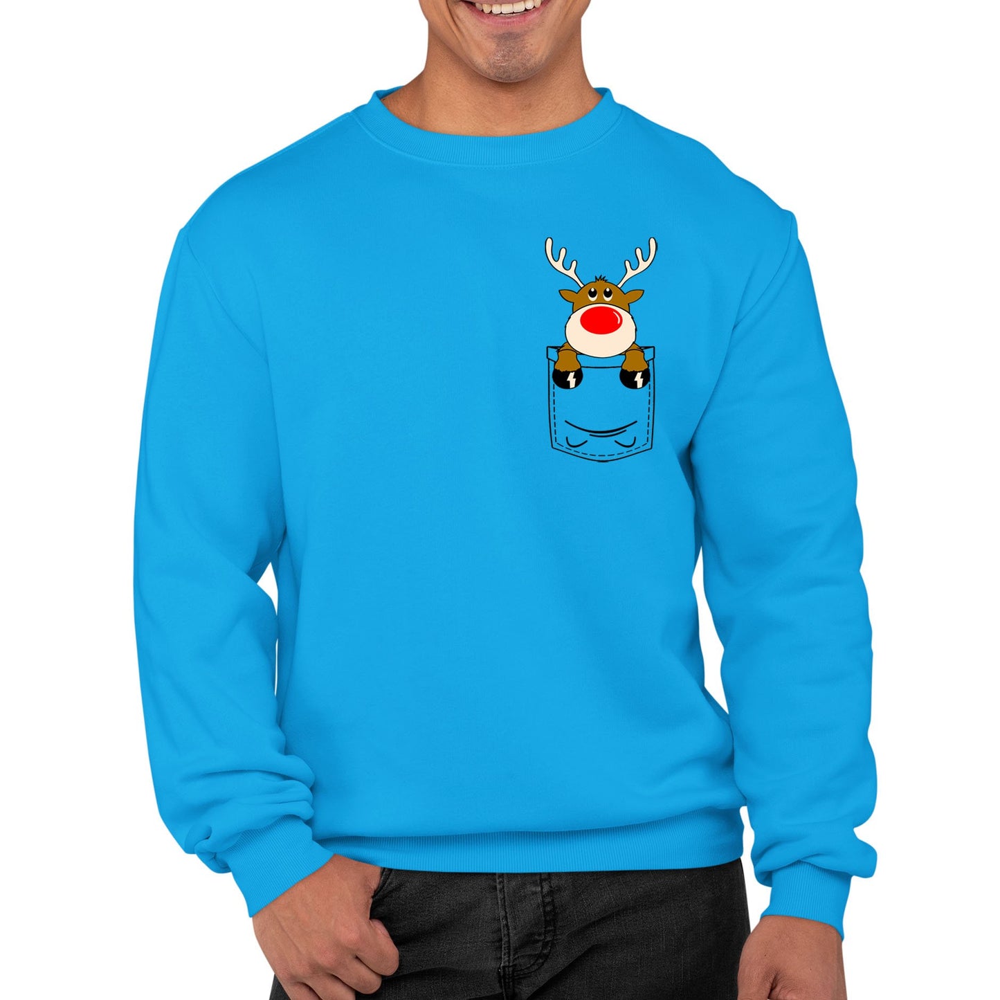 Reindeer Pocket Print Christmas Mens Sweatshirt