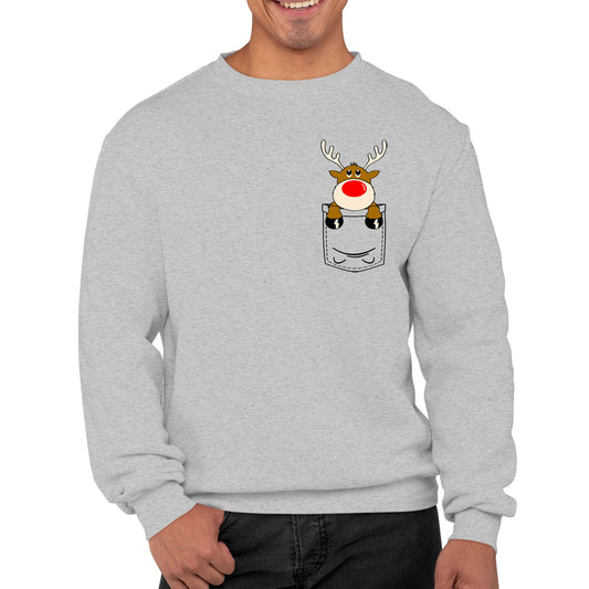 Reindeer Pocket Print Christmas Mens Sweatshirt