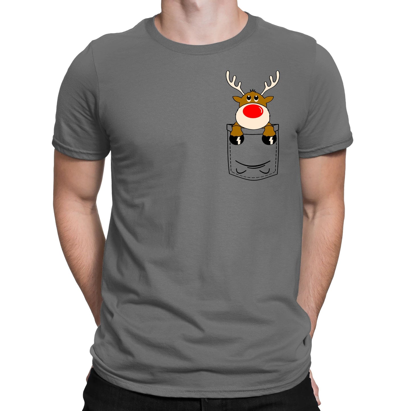 Reindeer Pocket Print Christmas Mens T-shirt