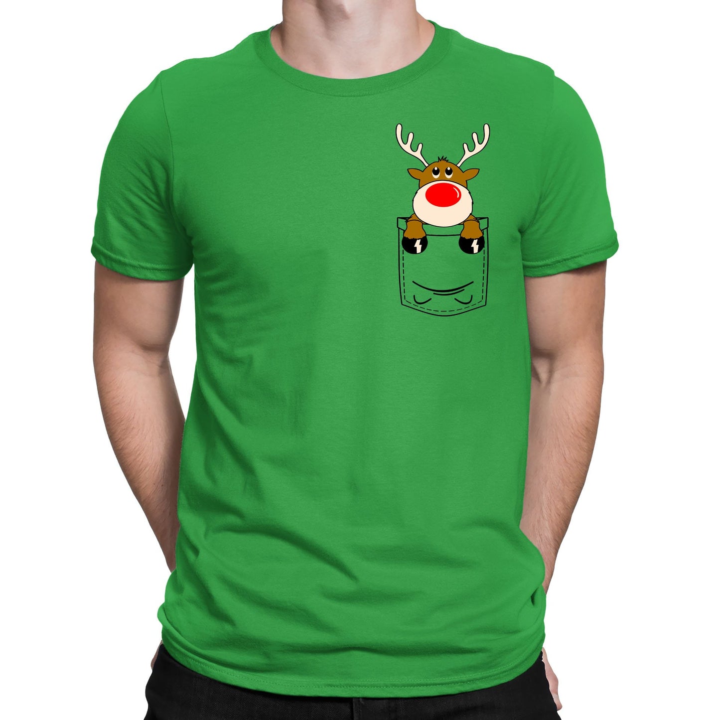Reindeer Pocket Print Christmas Mens T-shirt