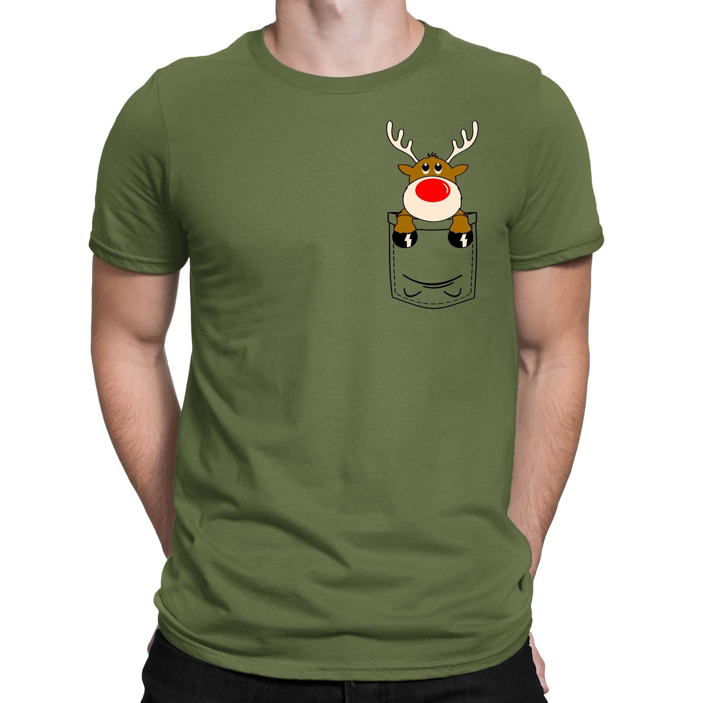 Reindeer Pocket Print Christmas Mens T-shirt