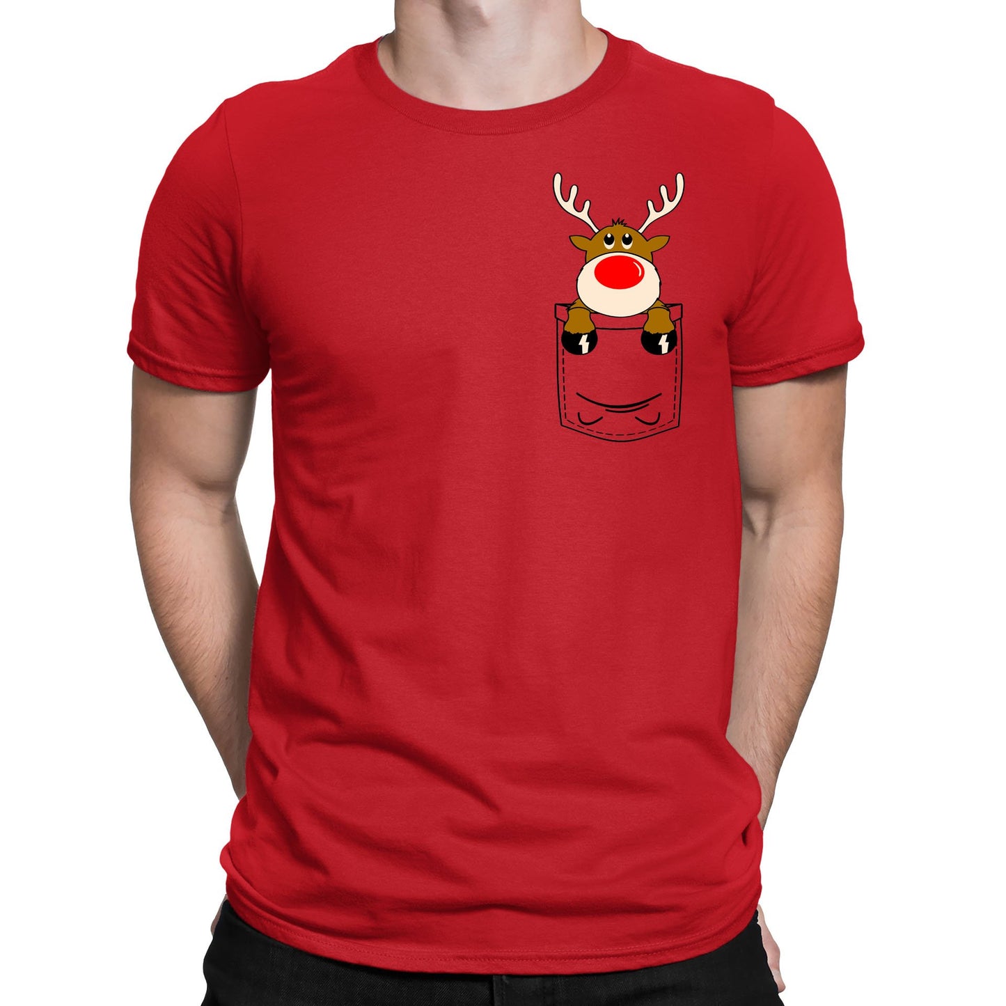 Reindeer Pocket Print Christmas Mens T-shirt