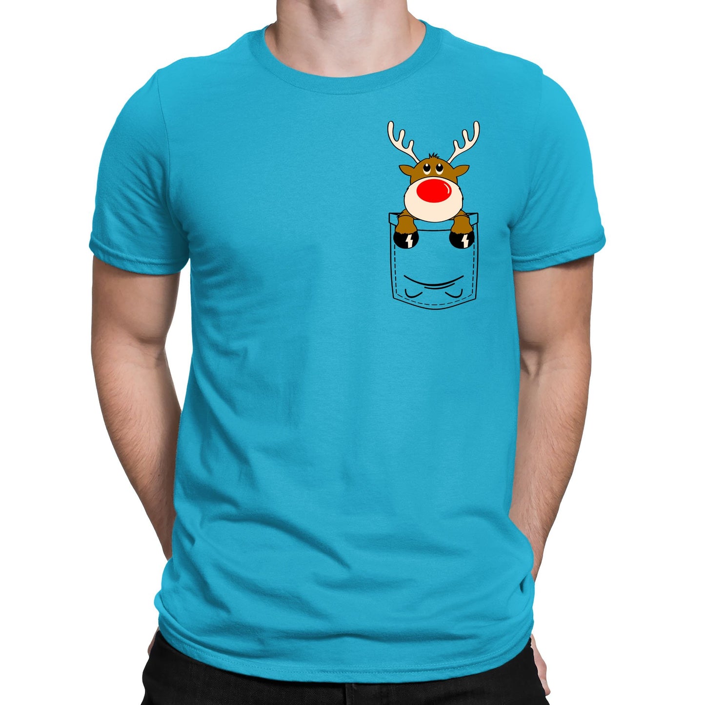 Reindeer Pocket Print Christmas Mens T-shirt
