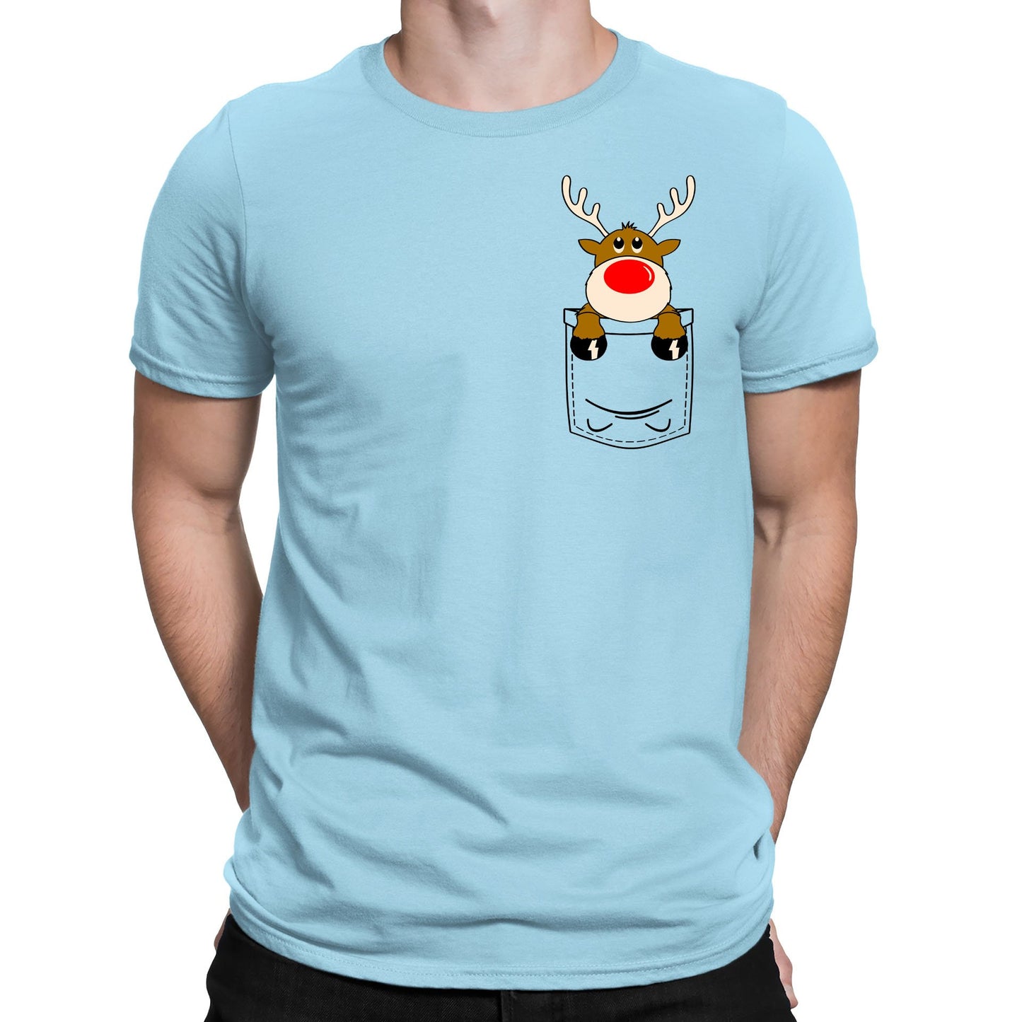 Reindeer Pocket Print Christmas Mens T-shirt