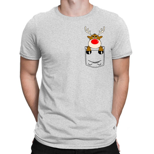 Reindeer Pocket Print Christmas Mens T-shirt