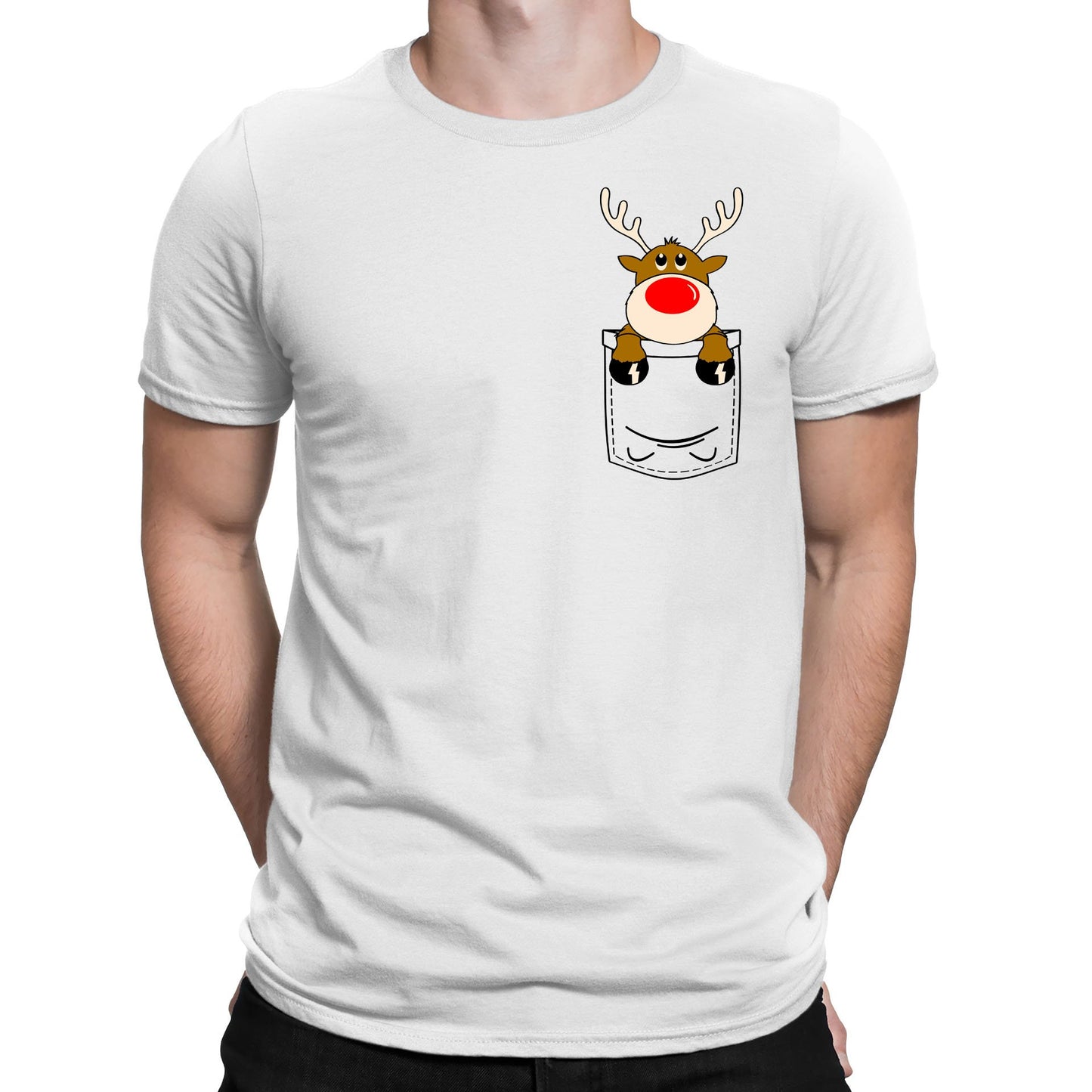 Reindeer Pocket Print Christmas Mens T-shirt
