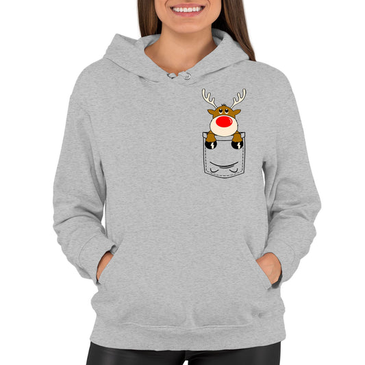 Reindeer Pocket Print Christmas Womens Pullover Hoodie