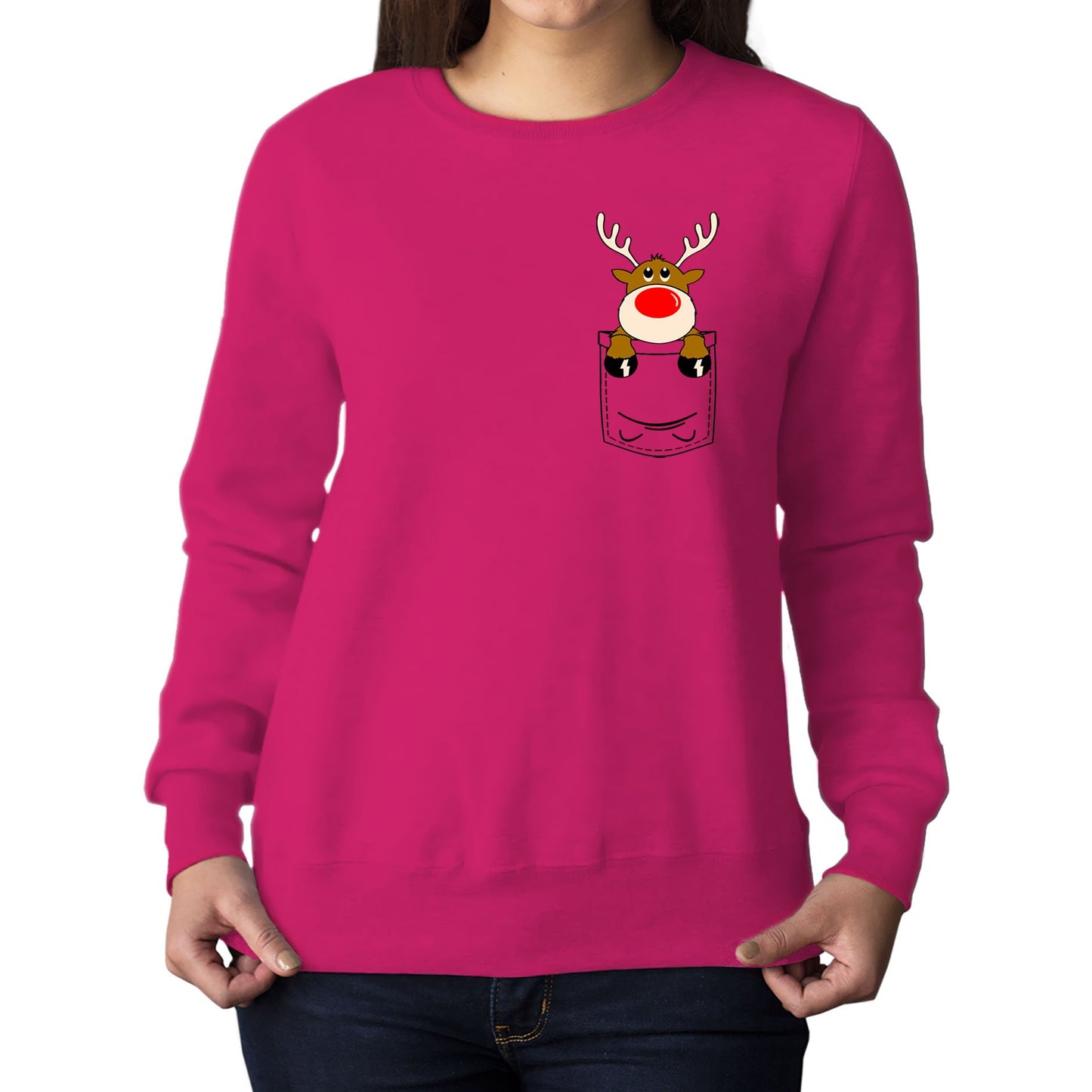 Reindeer Pocket Print Christmas Womens Sweatshirt