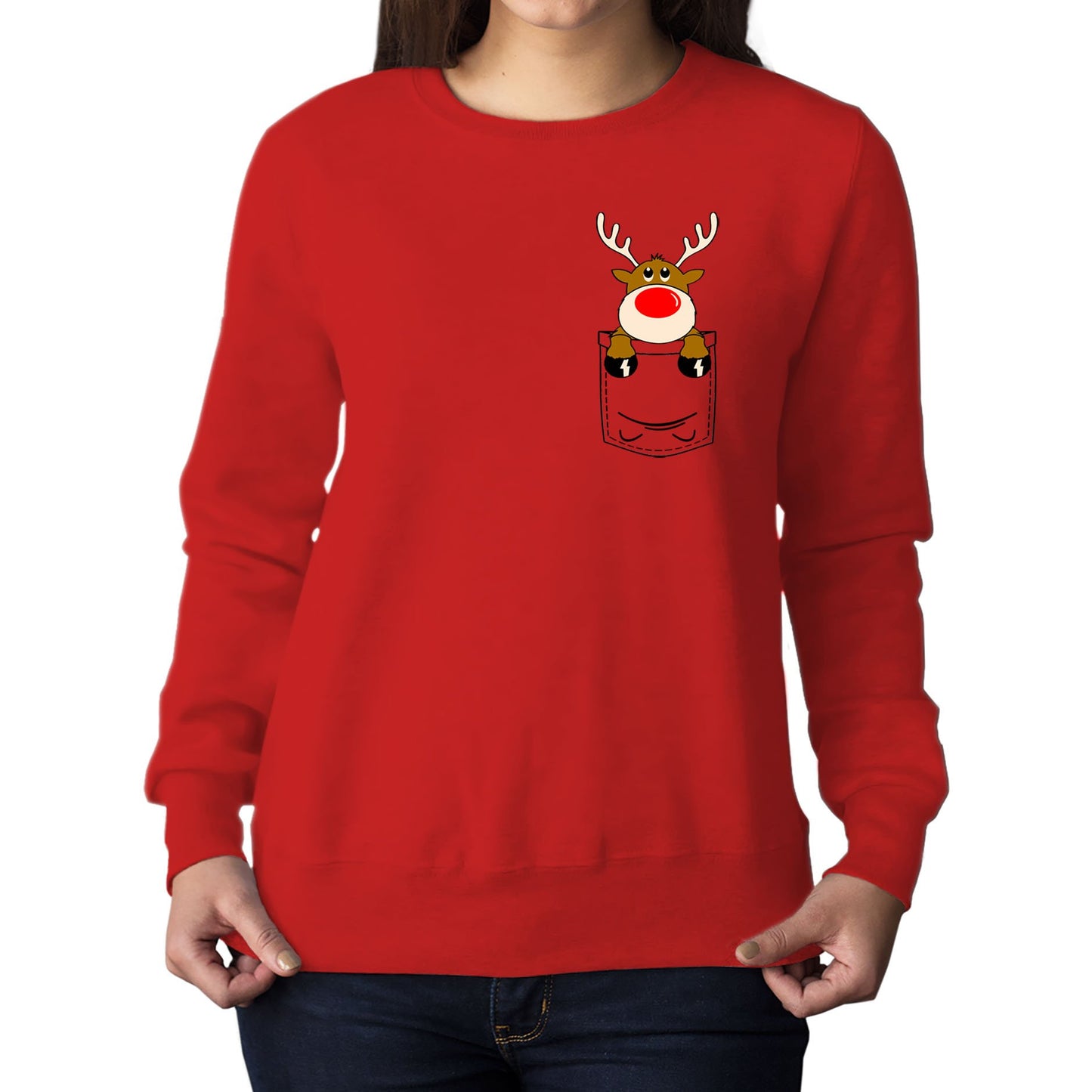 Reindeer Pocket Print Christmas Womens Sweatshirt