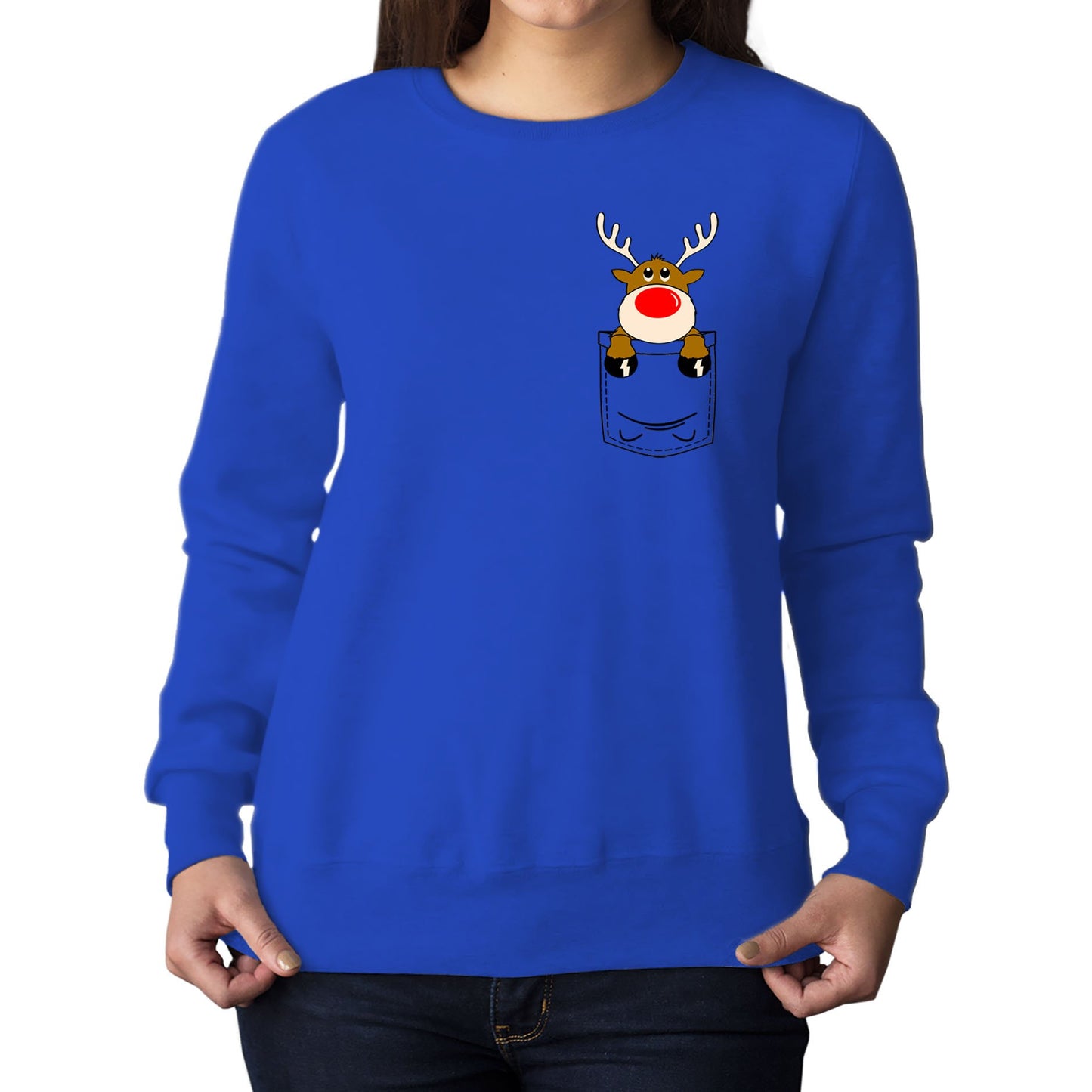 Reindeer Pocket Print Christmas Womens Sweatshirt