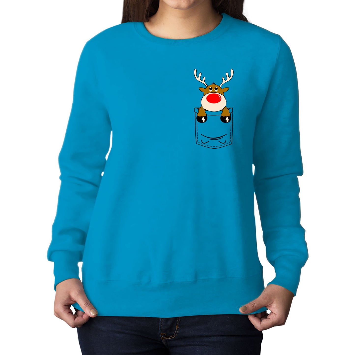 Reindeer Pocket Print Christmas Womens Sweatshirt