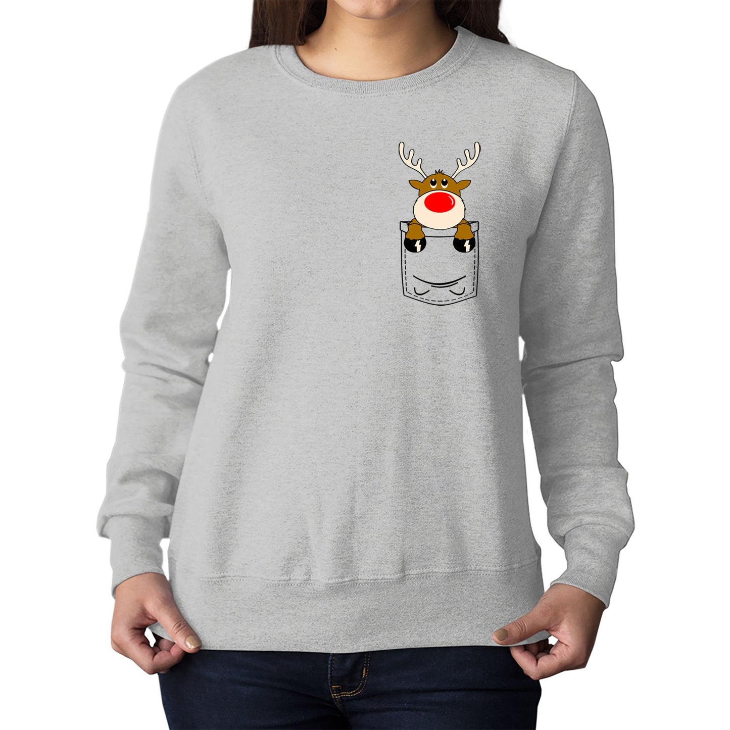 Reindeer Pocket Print Christmas Womens Sweatshirt