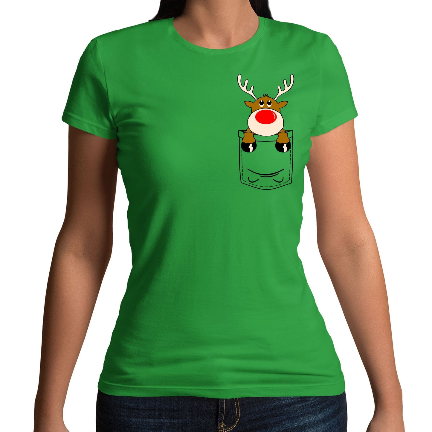 Reindeer Pocket Print Christmas Womens T-shirt