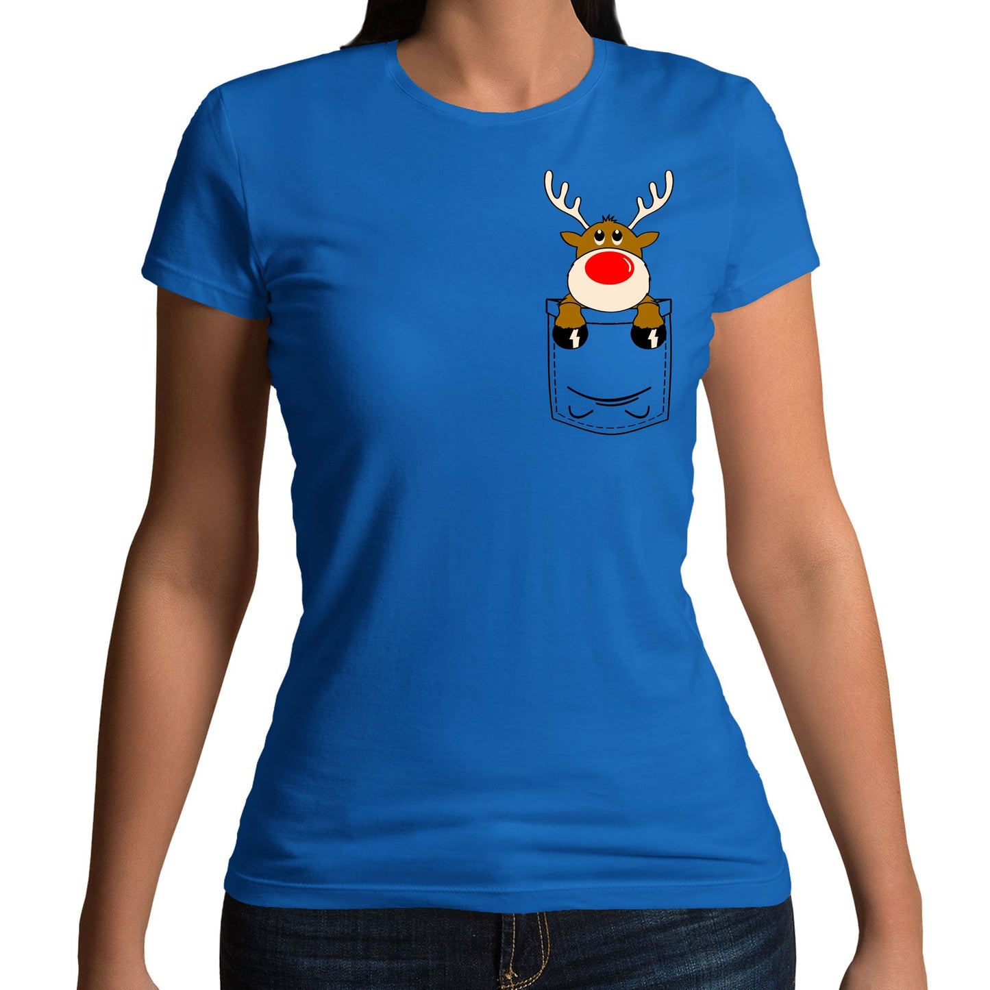 Reindeer Pocket Print Christmas Womens T-shirt