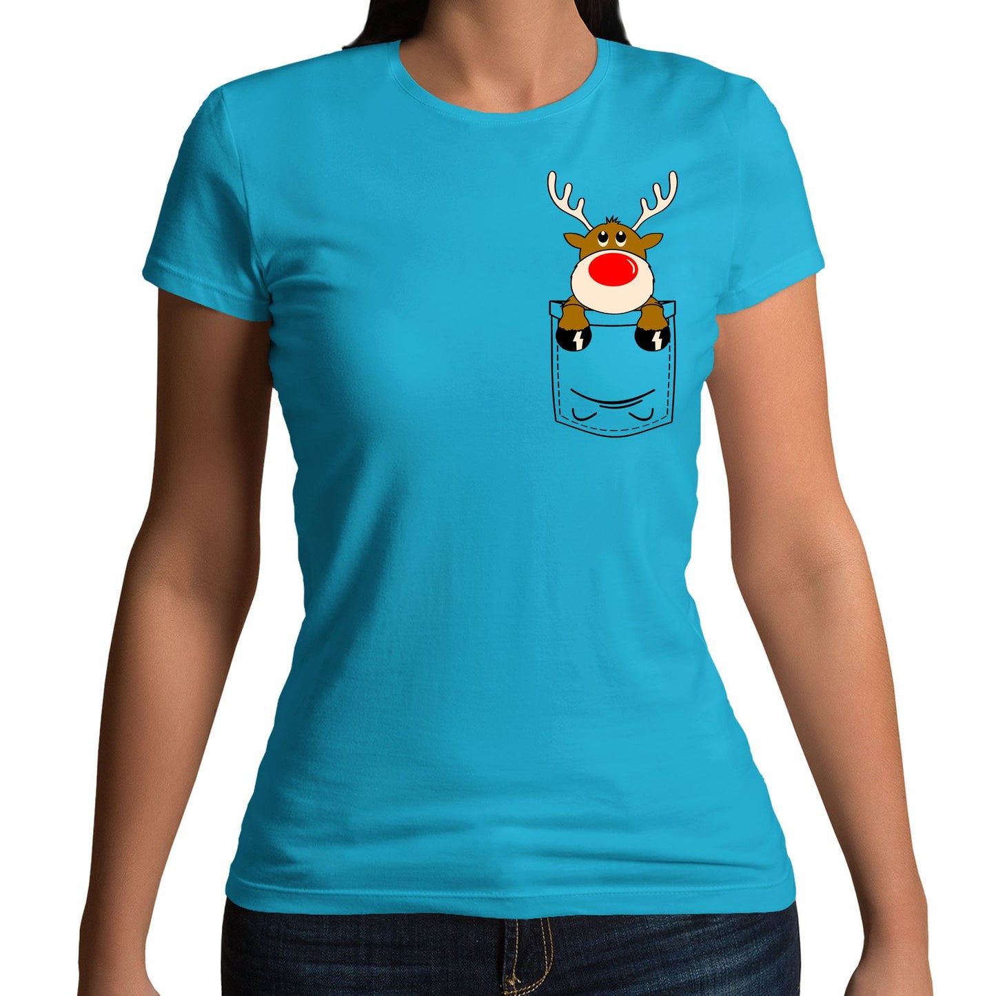 Reindeer Pocket Print Christmas Womens T-shirt