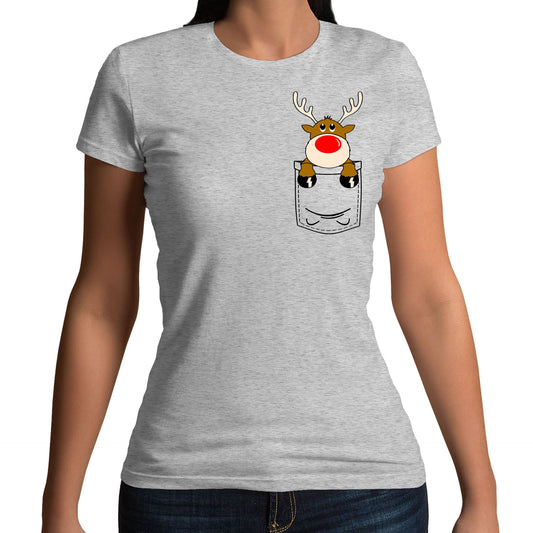 Reindeer Pocket Print Christmas Womens T-shirt