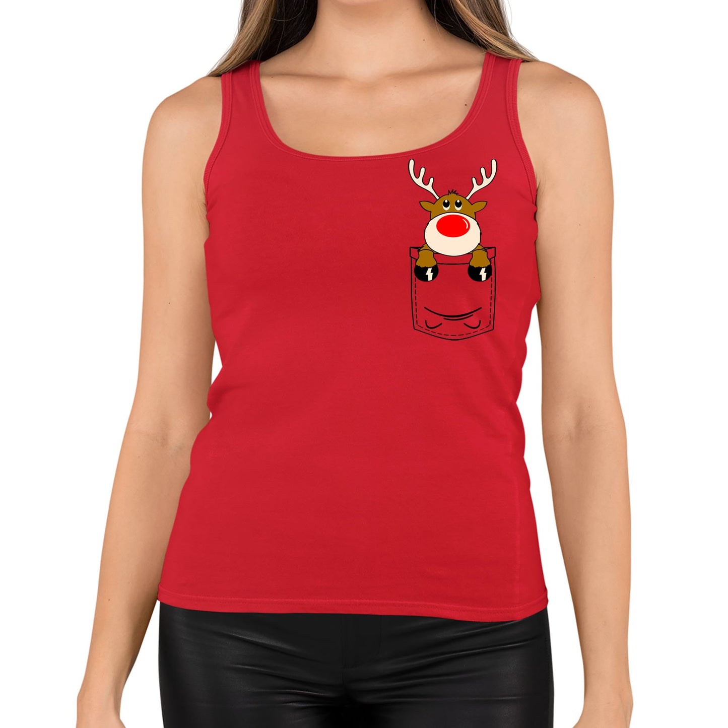 Reindeer Pocket Print Christmas Womens Vest