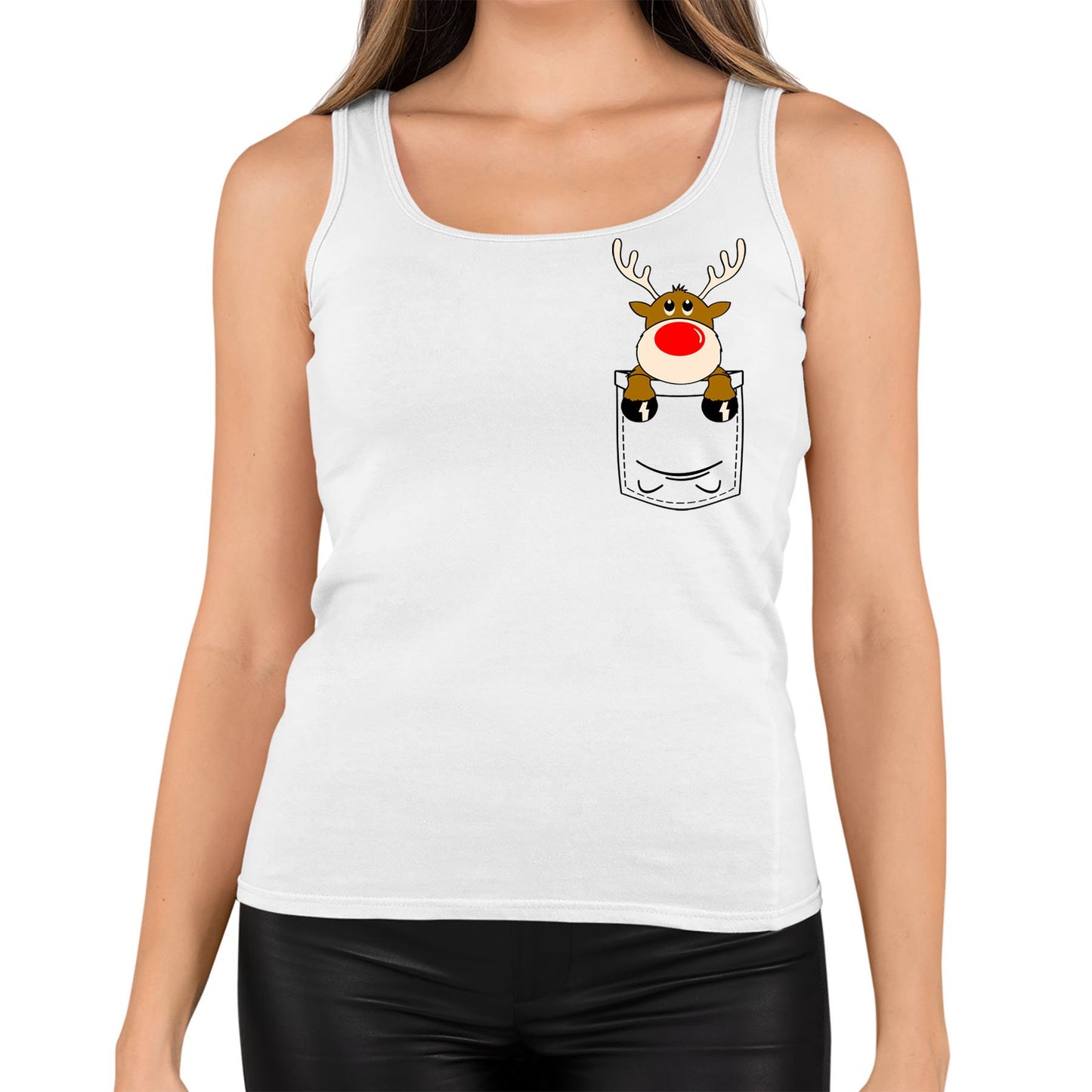 Reindeer Pocket Print Christmas Womens Vest