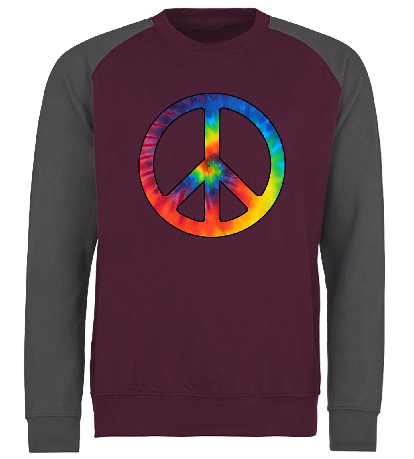 Tie Dye Peace Symbol Baseball Sweatshirt