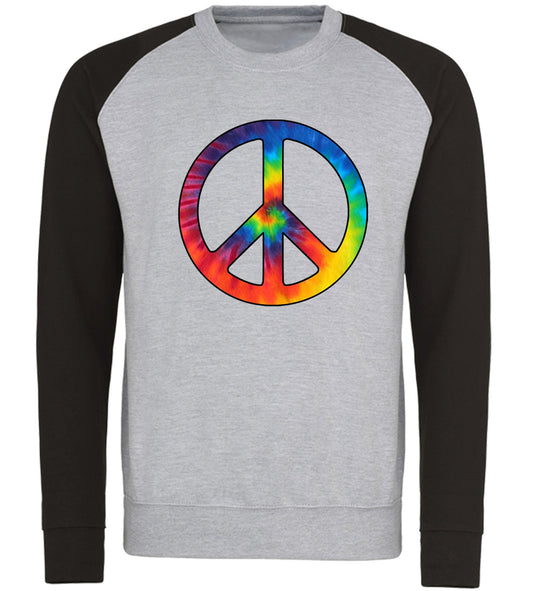 Tie Dye Peace Symbol Baseball Sweatshirt