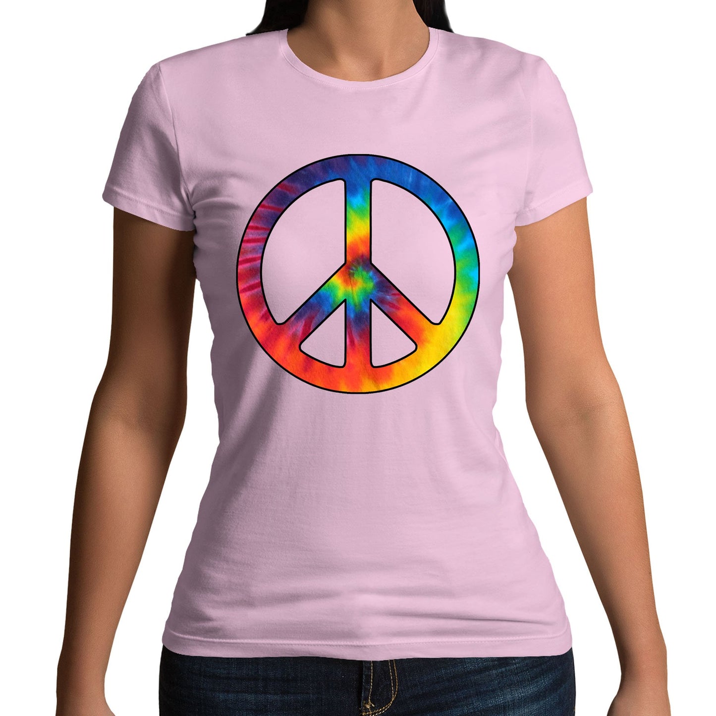 Tie Dye Peace Symbol Womens T-shirt