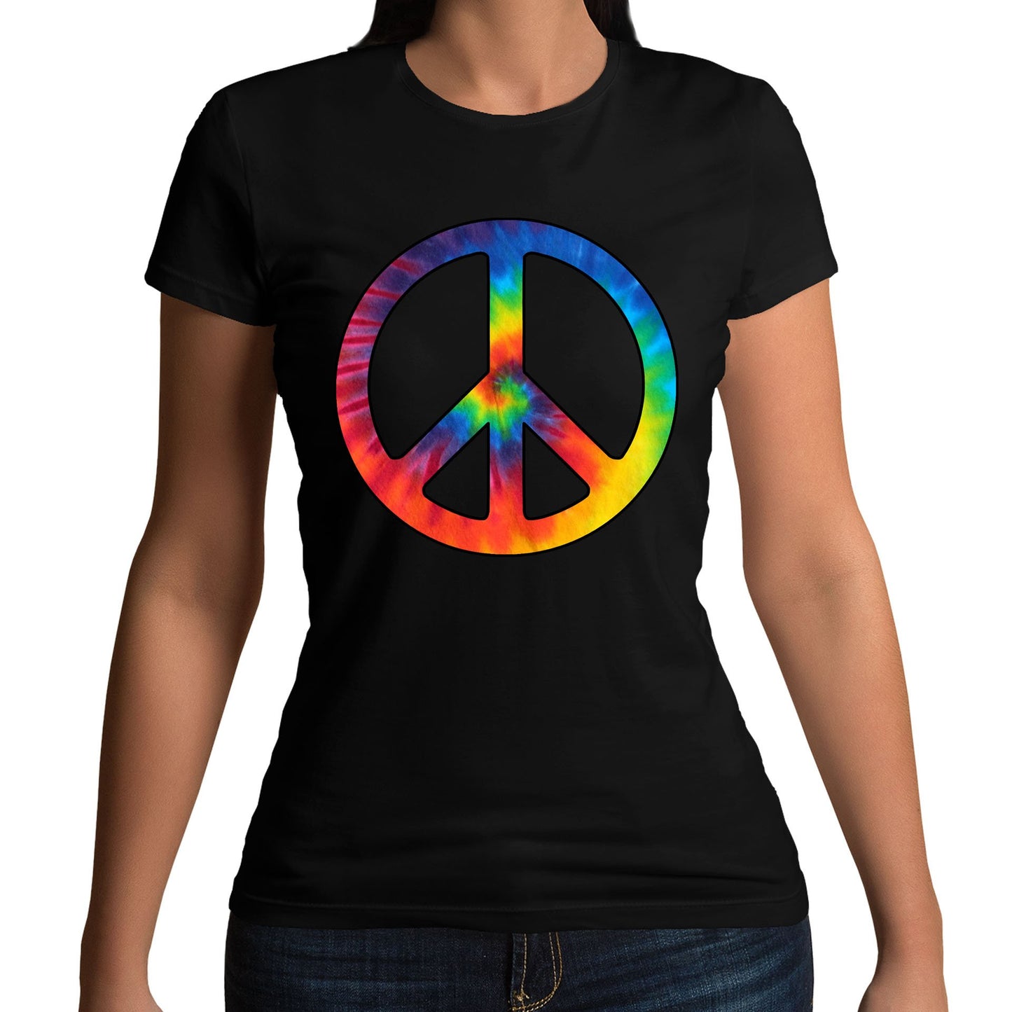 Tie Dye Peace Symbol Womens T-shirt