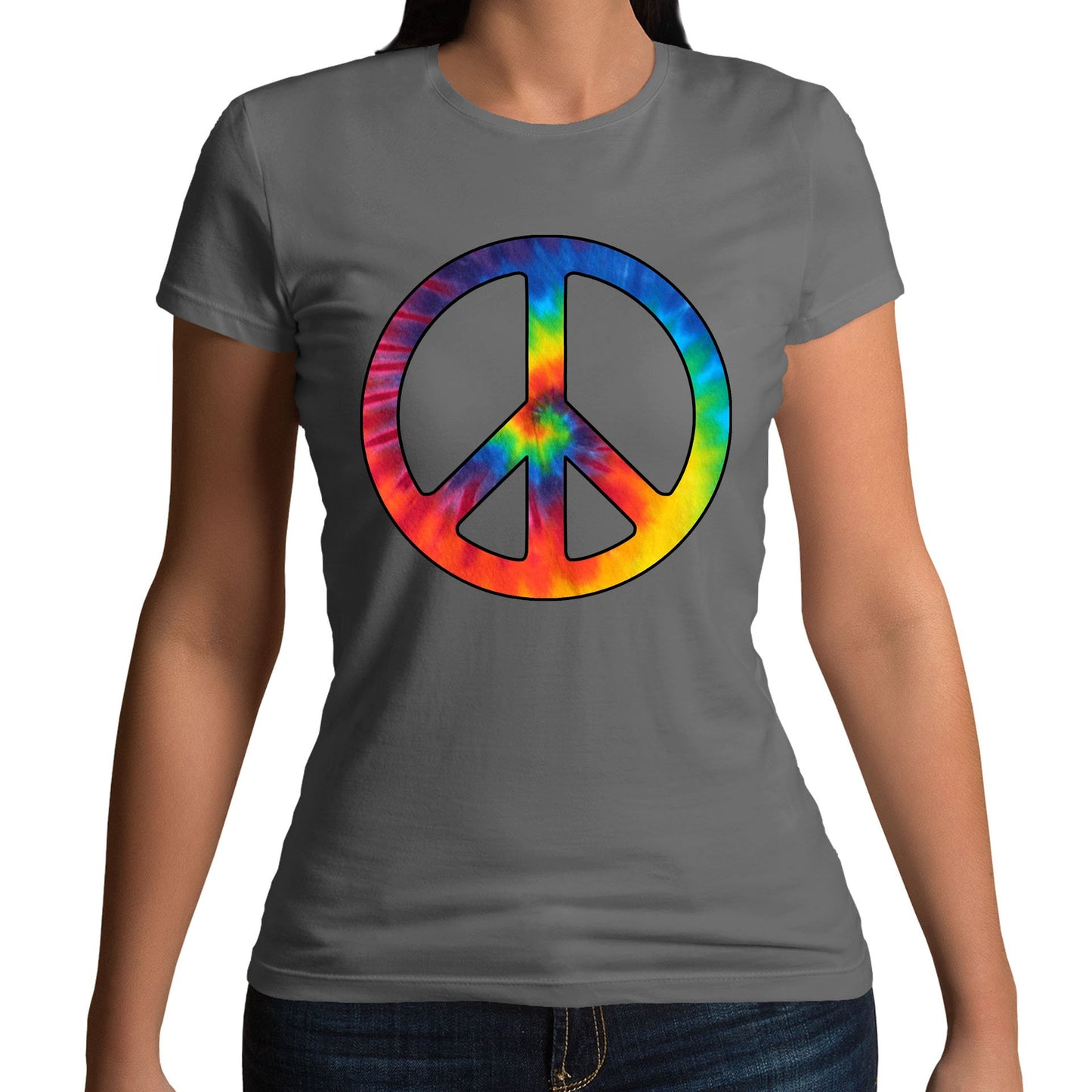 Tie Dye Peace Symbol Womens T-shirt